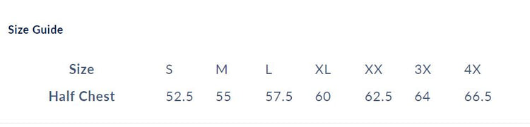 T-shirt Hoodie (Navy) Size Guide